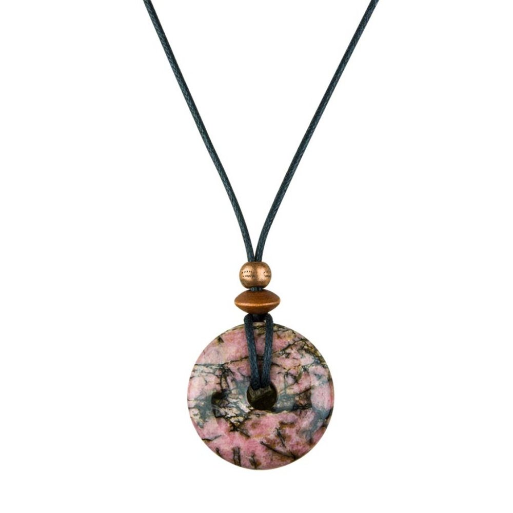 Rhodonite and Lucky Coin Necklace Handmade - Picture 3 of 4